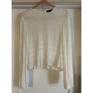 Anthropologie Sanctuary White Smocked Blouse Long Sleeve Womens Medium Boho